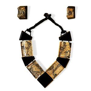 Anne and Frank Vigneri Vintage Lucite and Gold Leaf Necklace and Earring Set